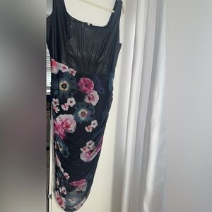 bebe Black and Pink Floral Midi Dress